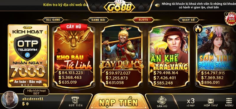 Giao diện phiên bản Go88 chơi trên web