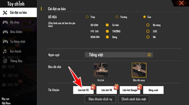 Chọn mục Liên kết tài khoản Facebook
