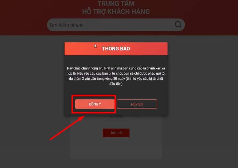 Hệ thống Garena sẽ gửi thông báo xác nhận lại một lần nữa