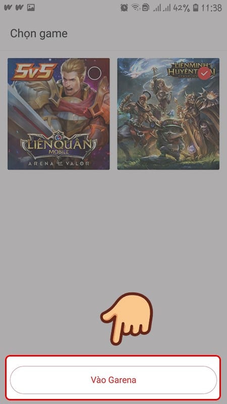 Nhấn vào nút vào Garena