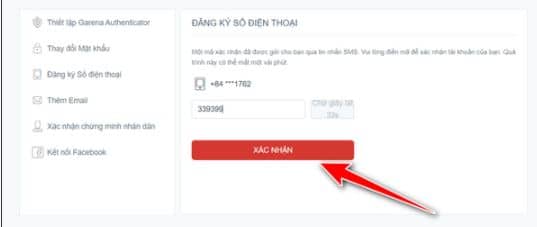 Nhập mã xác thực được gửi về