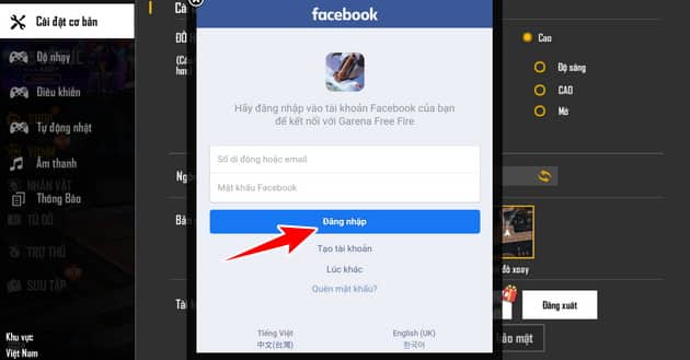 Tiến hành đăng nhập tài khoản Facebook