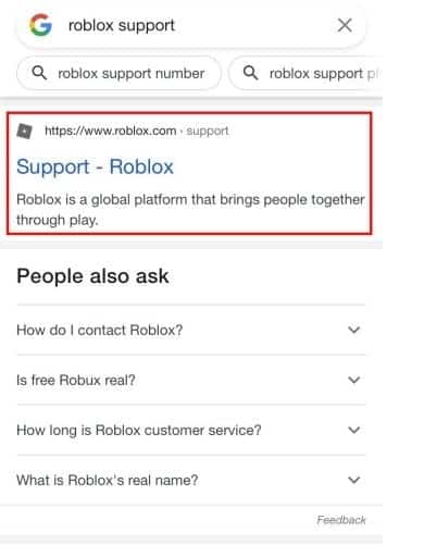 Truy cập trang web hỗ trợ Roblox