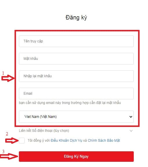 Nhập thông tin và nhấn đăng ký ngay