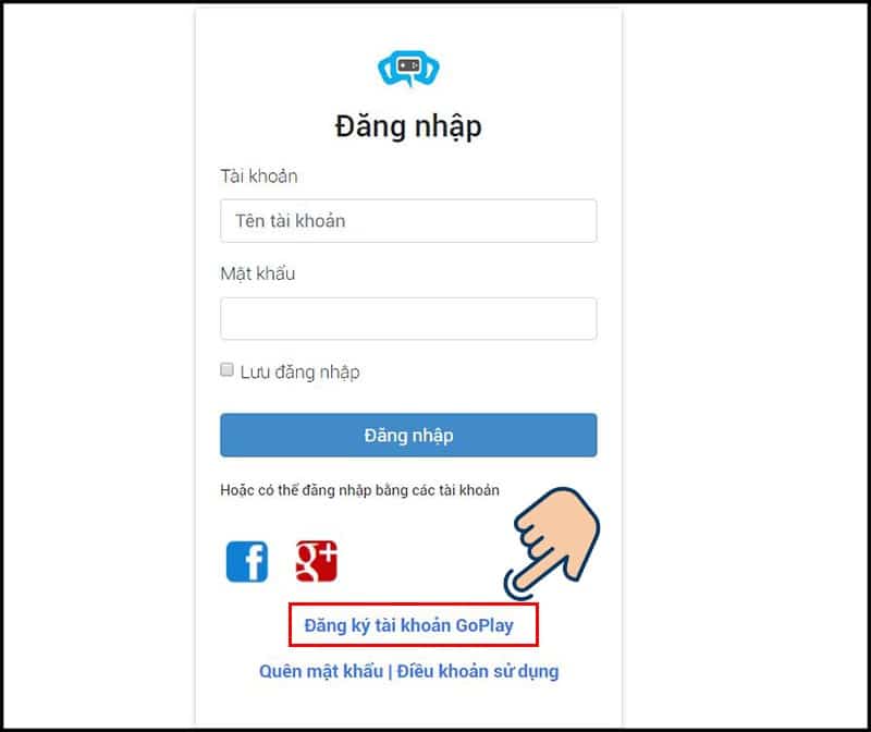 Chọn vào Đăng ký tài khoản GoPlay