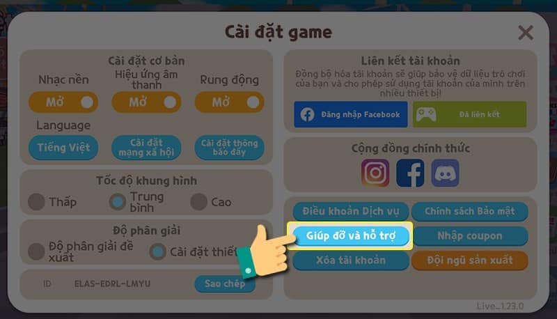 Nhấn chọn mục giúp đỡ và hỗ trợ