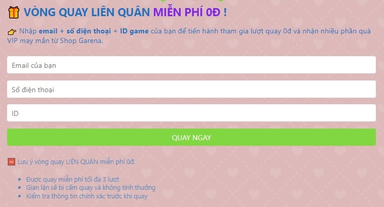 Sau khi điền thông tin thì nhấn vào Quay Ngay
