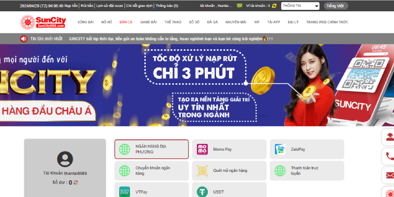 Hướng dẫn nạp tiền và Nhà cái Suncity