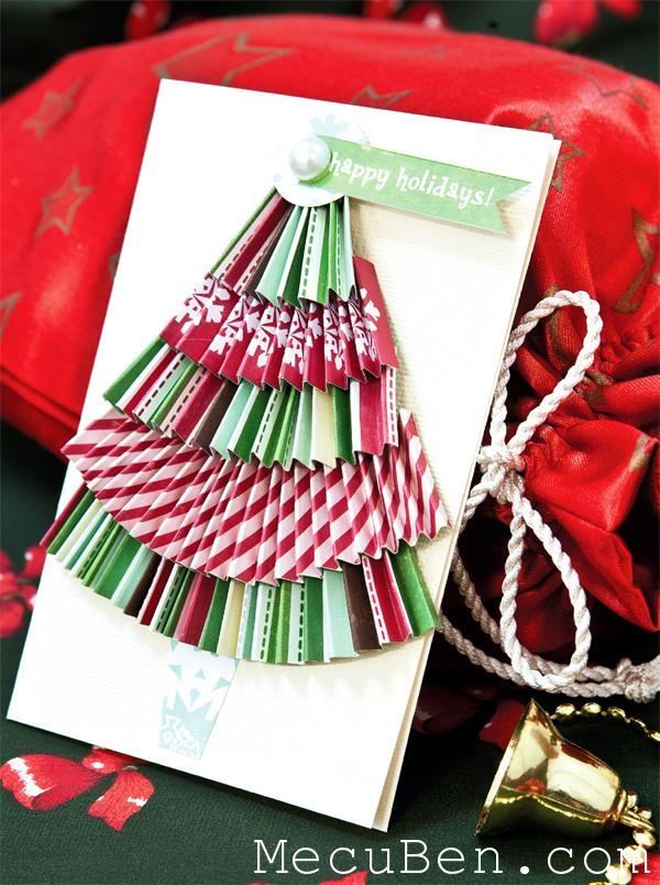 Hình ảnh thiệp cây thông Noel bằng giấy.