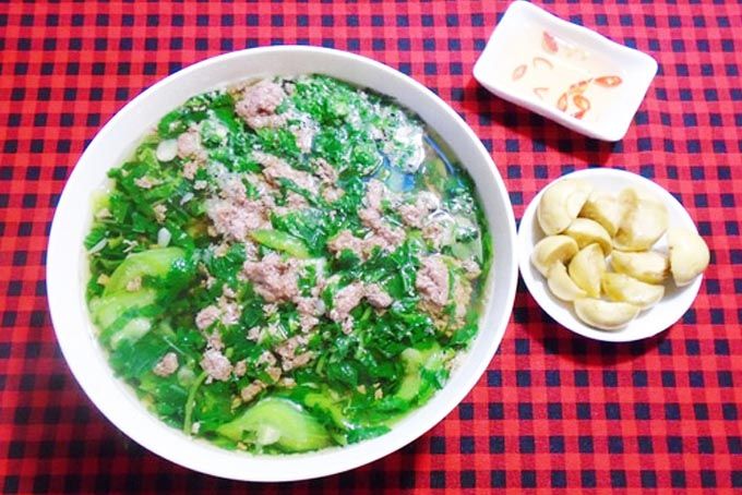 Canh cua rau đay, mồng tơi, mướp