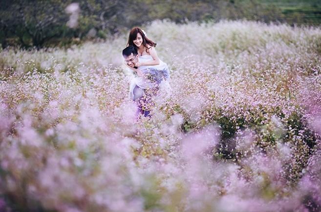 Những nụ hoa nhỏ li ti nở rộ tô điểm cho bức ảnh của hai bạn
