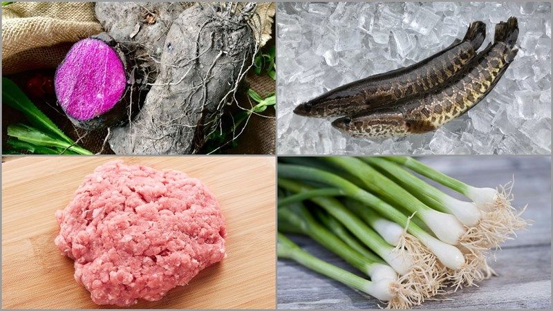 Canh khoai mỡ nấu cá lóc thịt băm