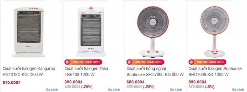 Các hãng máy sưởi ở điện máy xanh