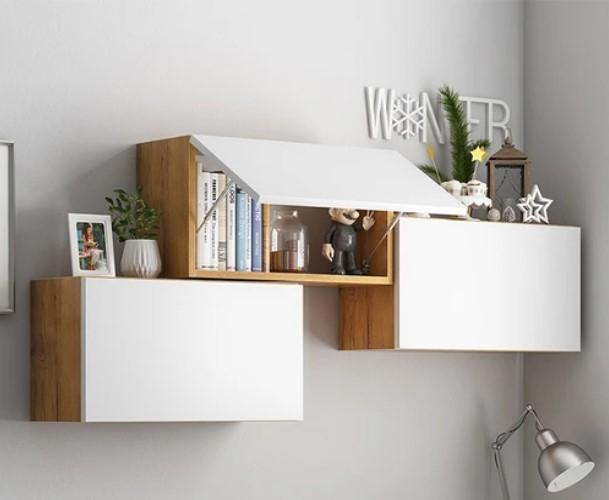 Kệ sách treo tường kết hợp ngăn tủ có cánh