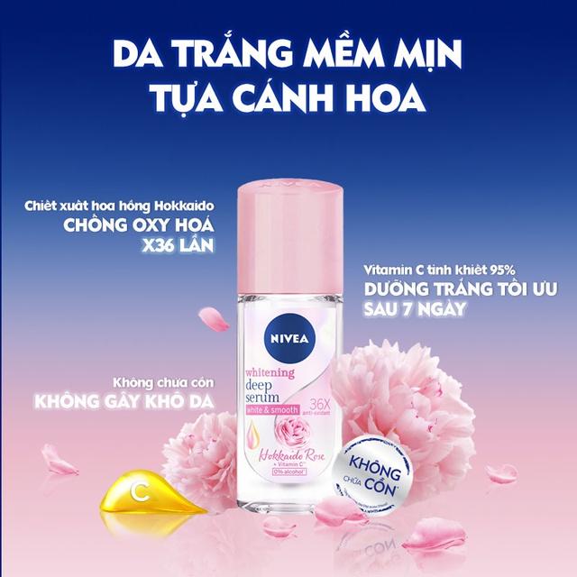 Lăn ngăn mùi Nivea serum trắng mịn hương hoa hồng Hokkaido