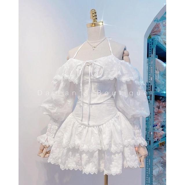 Set áo trễ vai chân váy hoa bigsize Briebrie cao cấp, chất liệu voan hoa in nổi, sang chảnh