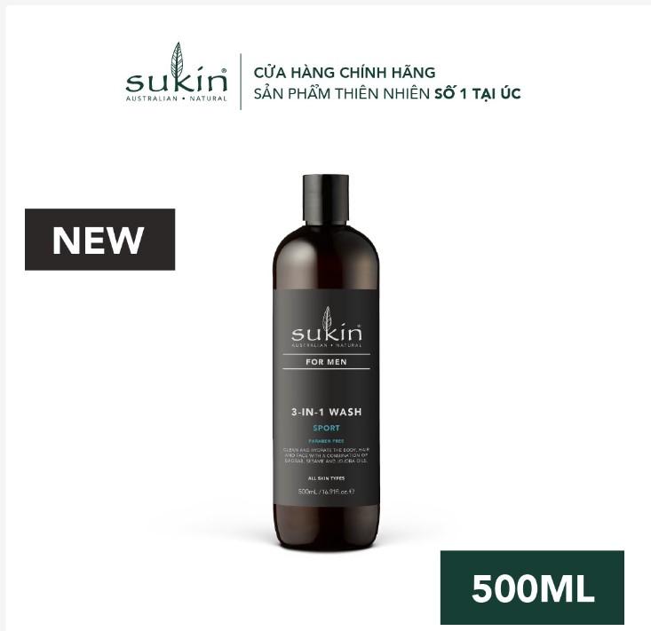 Sữa tắm Sukin thể thao phóng khoáng 3 trong 1 dành cho nam Sukin For Men 3 - in - 1 Wash Sport