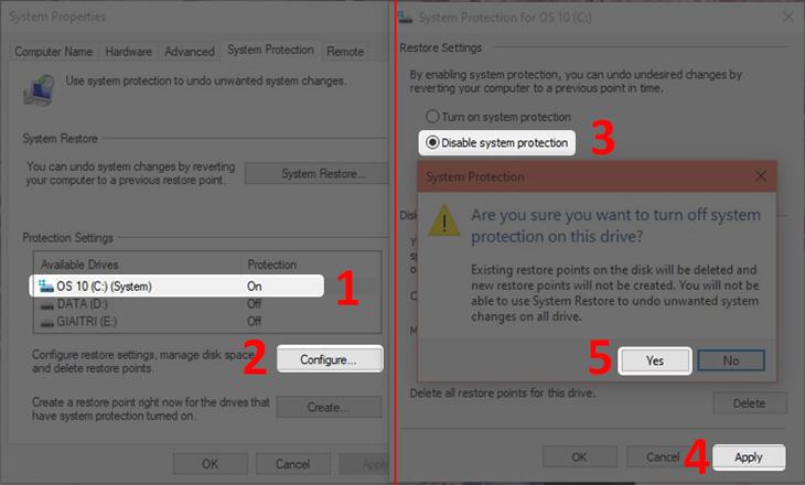 Tắt System Restore