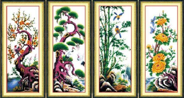 Bộ tranh Tứ Quý Tùng - Cúc - Trúc - Mai
