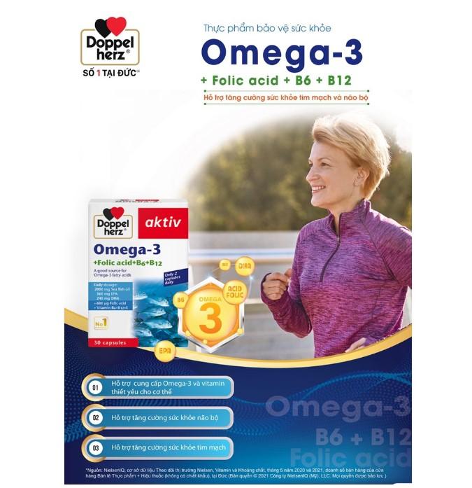 Viên uống tăng cường thị lực, tim mạch và não bộ Doppelherz Omega 3 + Folic acid + B6 + B12