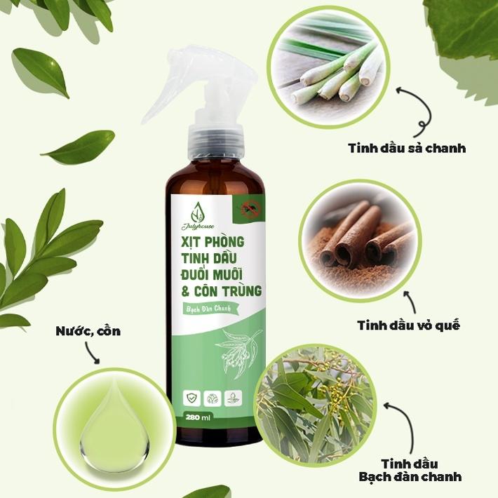 Xịt phòng tinh dầu sả chanh, bạc hà, quế, bạch đàn, chanh đuổi muỗi Julyhouse