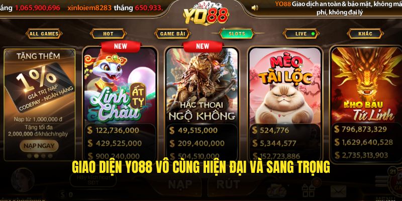 Giao diện YO88 vô cùng hiện đại và sang trọng